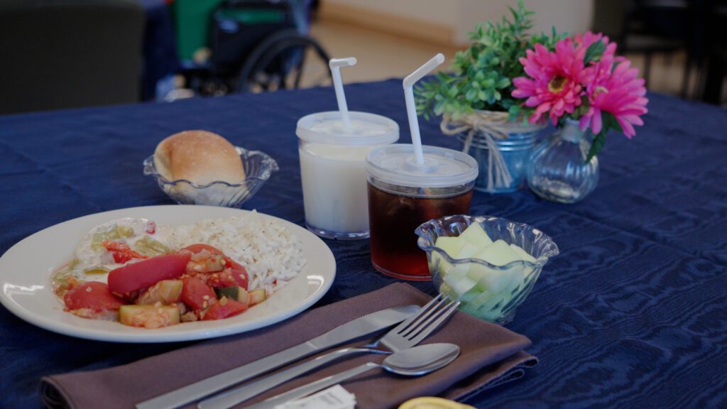 A meal provided for a long term, short term, respite care resident of Corning